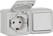 Блок накладной Legrand Quteo розетка 1-м.+выключатель 1-кл. IP44 серый картинка